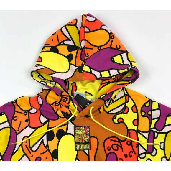 Puma x Romero Britto Art Series AOP Mens Small Yellow Pullover Hoodie Sweatshirt - Picture 2 of 12